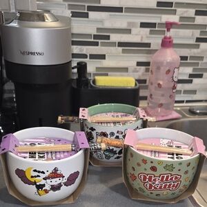 Hello Kitty Noodle Bowls Set - Pink, White, Gray SET OF 3